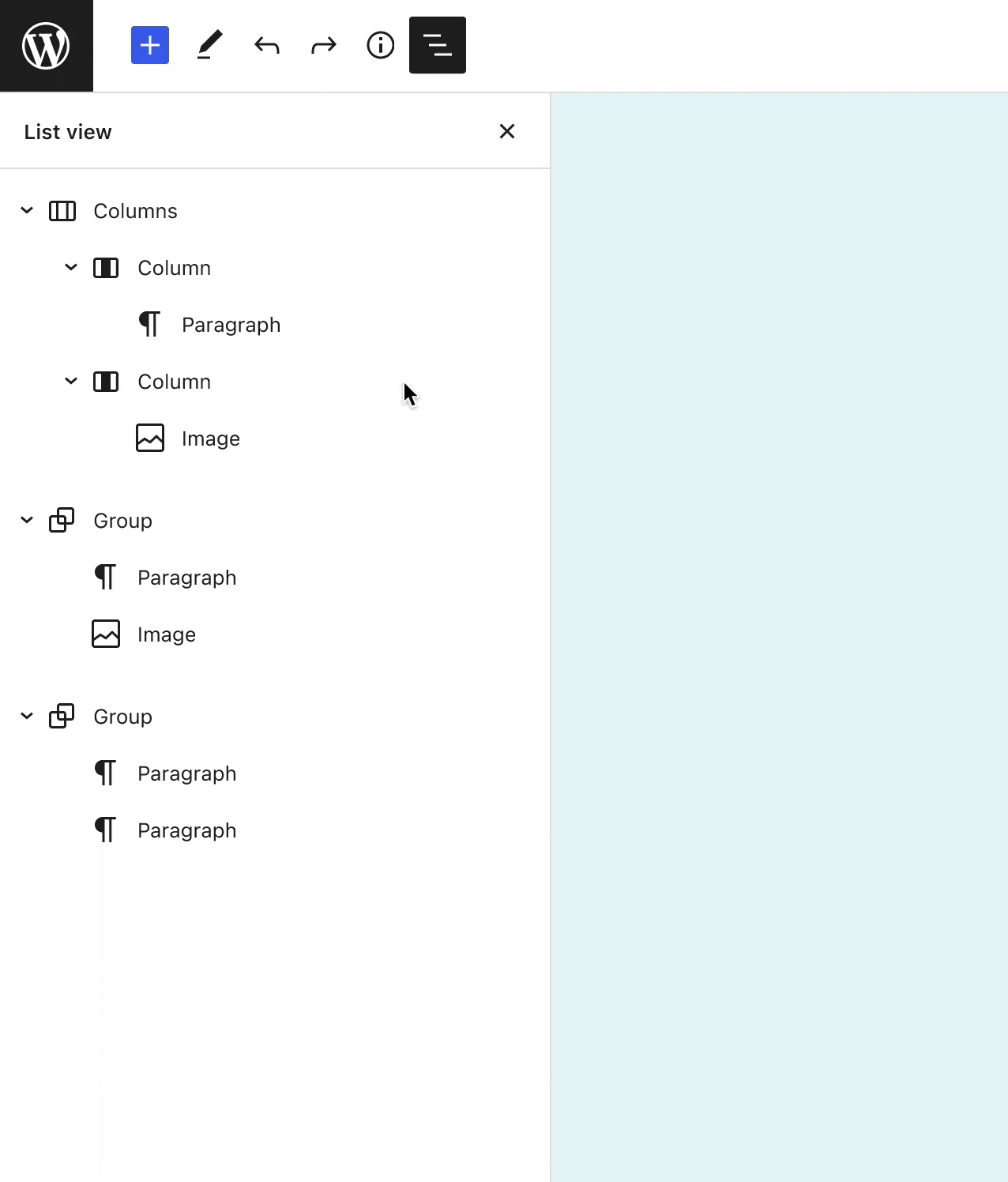 verschillende blokken verplaatsen in lijstweergave